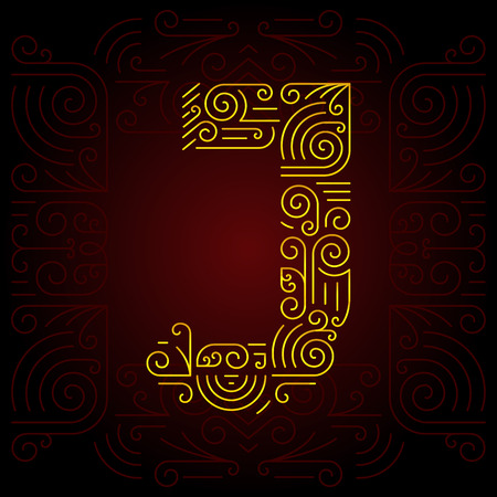 Vector Gold Mono Line style Geometric Font for Design Text, Slogan, Template or Advertising. Golden Monogram Design elements for Invitation, Postcard, Badges or Advertising. Letter Jのイラスト素材