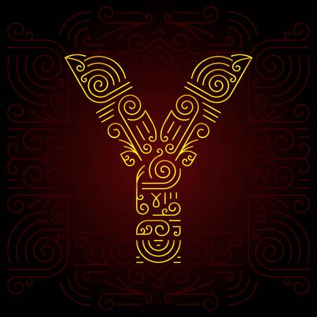 Vector Gold Mono Line style Geometric Font for Design Text, Slogan, Template or Advertising. Golden Monogram Design elements for Invitation, Postcard, Badges or Advertising. Letter Yのイラスト素材