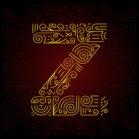 Vector Gold Mono Line style Geometric Font for Design Text, Slogan, Template or Advertising. Golden Monogram Design elements for Invitation, Postcard, Badges or Advertising. Letter Zのイラスト素材