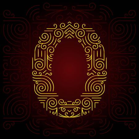 Vector Gold Mono Line style Geometric Font for Design Text. Golden Monogram Design elements for Invitation, Postcard or Advertising. Number 0のイラスト素材