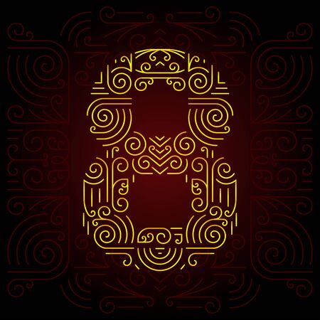 Vector Gold Mono Line style Geometric Font for Design Text. Golden Monogram Design elements for Invitation, Postcard or Advertising. Number 8のイラスト素材