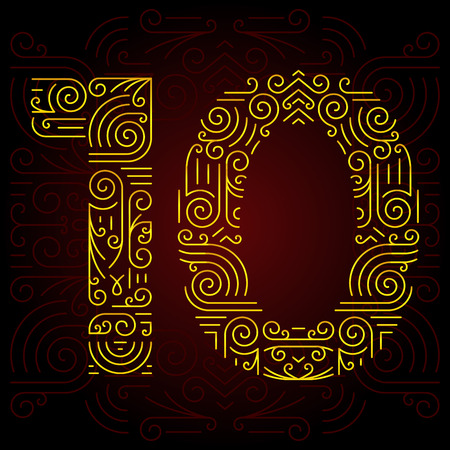 Vector Gold Mono Line style Geometric Font for Design Text. Golden Monogram Design elements for Invitation, Postcard or Advertising. Number 10の写真素材