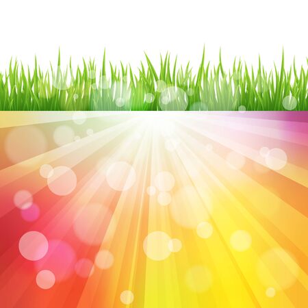 Bright vector color Sun Effect Background with green Grass field. Vector EPS 10 Bokeh effectのイラスト素材