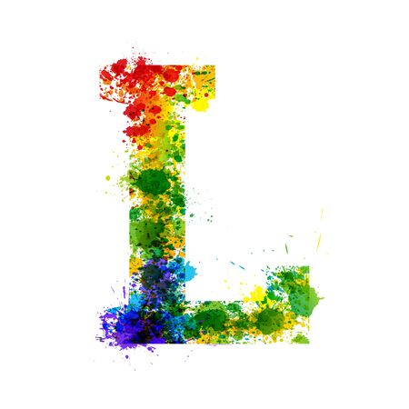 Color Paint Splashes. Gradient Vector Font. Watercolor Designer Decoration Alphabet. Color ink Symbols Isolated on a White Background. Letter Lのイラスト素材