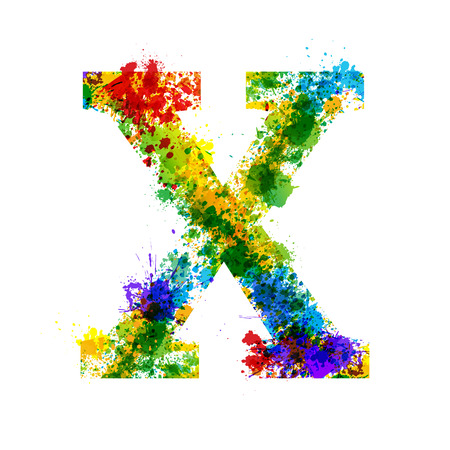 Color Paint Splashes. Gradient Vector Font. Watercolor Designer Decoration Alphabet. Color ink Symbols Isolated on a White Background. Letter Xのイラスト素材