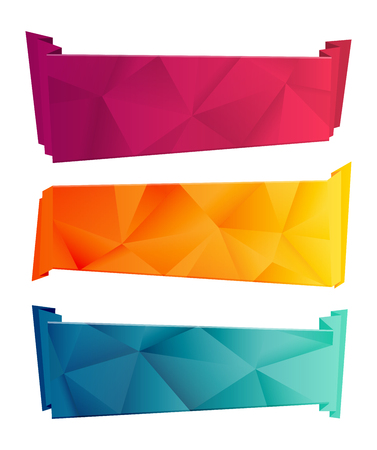 Color triangular ribbon and banner set. Ribbons from paper. Red, yelow, blue polygon Ribbon Collection. Ribbon and banner on white backgroundのイラスト素材