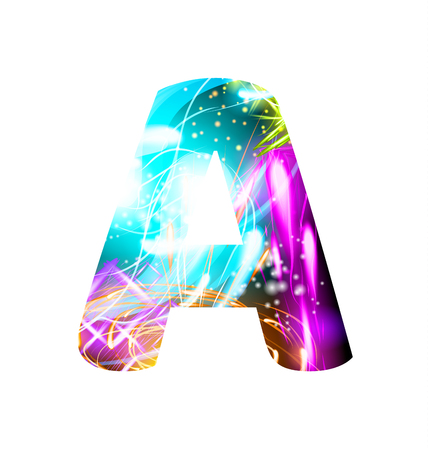 Glowing Light effect neon Font. Firework Color Design Text Symbols. Shiny letter Aのイラスト素材