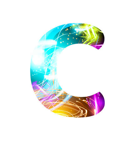 Glowing Light effect neon Font. Firework Color Design Text Symbols. Shiny letter Cのイラスト素材