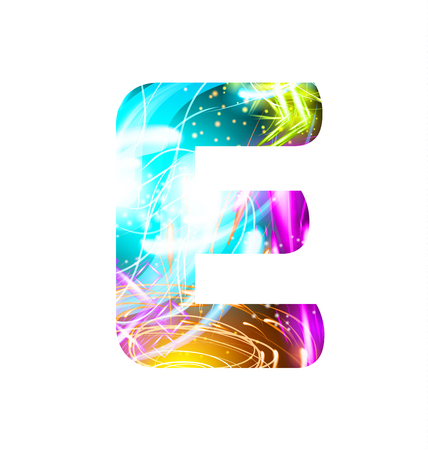 Glowing Light effect neon Font. Firework Color Design Text Symbols. Shiny letter Eのイラスト素材
