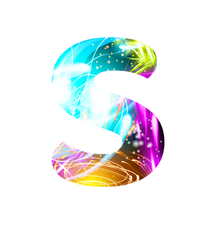 Glowing Light effect neon Font. Firework Color Design Text Symbols. Shiny letter Sのイラスト素材