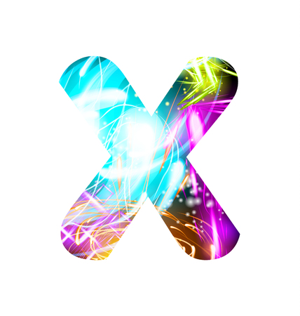 Glowing Light effect neon Font. Firework Color Design Text Symbols. Shiny letter Xのイラスト素材