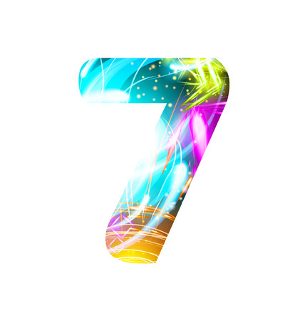Glowing Light effect neon Font. Firework Color Design Text Symbols. Shiny number 7のイラスト素材