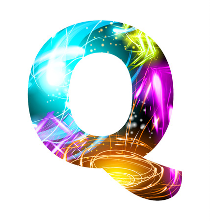 Glowing Light effect neon Font. Firework Color Design Text Symbols. Shiny letter Pのイラスト素材