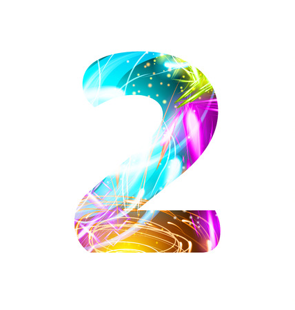 Glowing Light effect neon Font. Firework Color Design Text Symbols. Shiny number 2のイラスト素材