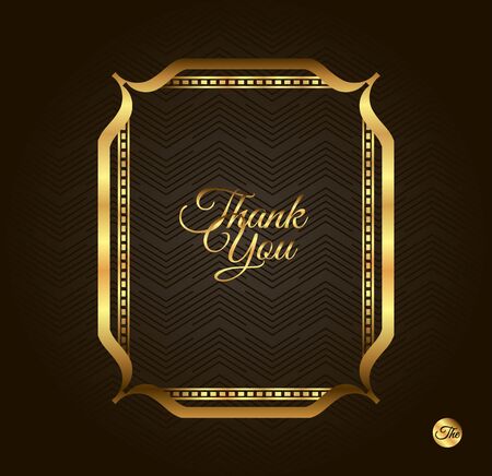 Thank you Golden frame. Vintage gold background, vector antique frame on blackのイラスト素材
