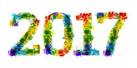 2017 year Colourful bright ink splat design on white backgroundのイラスト素材