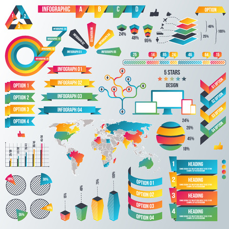 Infographic Elements Collection - Business Vector Illustration in flat design style for presentation, booklet, website etc. Big set of Infographics.のイラスト素材