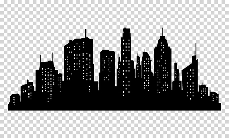 Set of vector city silhouette and elements for design. Isolated on pixelated background