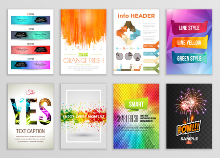Abstract Backgrounds Set. Geometric Shapes and Frames for Presentation, Annual Reports, Flyers, Brochures, Leaflets, Posters, Business Cards and Document Cover Pages Design. A4 Title Sheet Templateのイラスト素材