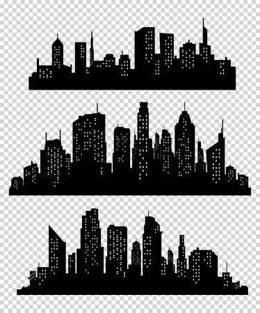 Set of vector cities silhouette. Vector city icon collectionのイラスト素材