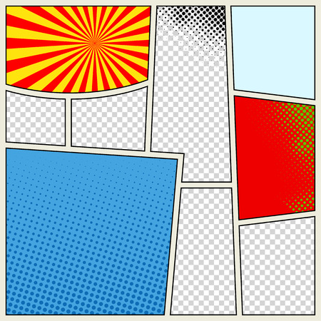 Comics book background in different colors. Blank template background. Pop-art style.のイラスト素材