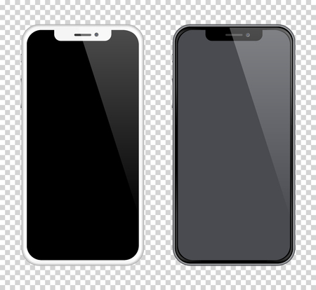 Realistic smartphones mockups black and white color. Stock vector illustration for printing advertising, web element. Application mockup. App.のイラスト素材