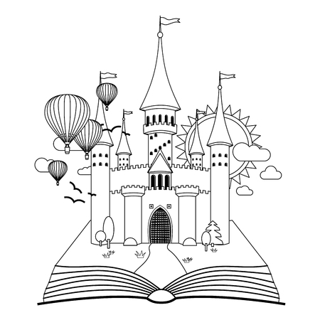 Fairy-tale castle on book coloring vector imageのイラスト素材