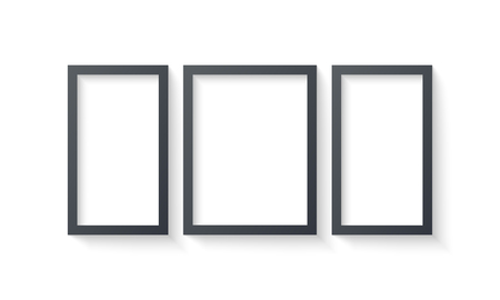 Wall picture frame templates isolated on white background. Blank photo frames with shadow and borders and shadow vector illustration. Empty frame for photo or image picture in museumの写真素材