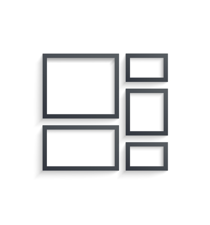 Wall picture frame templates isolated on white background. Blank photo frames with shadow and borders and shadow vector illustration. Empty frame for photo or image picture in museumの写真素材