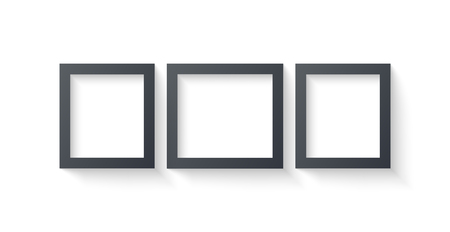 Wall picture frame templates isolated on white background. Blank photo frames with shadow and borders and shadow vector illustration. Empty frame for photo or image picture in museumのイラスト素材
