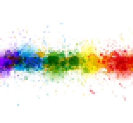 Bright watercolor stains paint splashes background with pixels mosaic.の写真素材