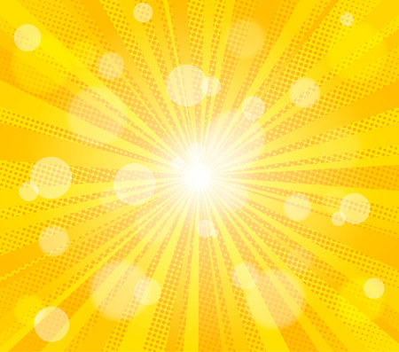 Comic yellow sun rays background pop art retro vector illustration kitsch drawing.の写真素材