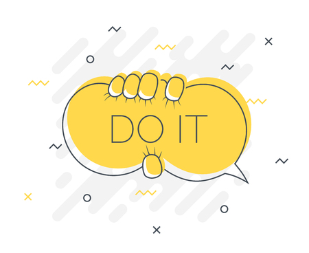 Quick Tips badge with DO IT speech bubble. Trendy flat vector on yellow background. Vector Illustration.の写真素材