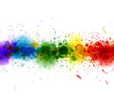 Bright watercolor stains paint splashes background with pixels mosaicのイラスト素材