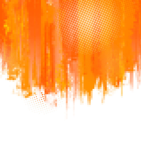 Orange abstract paint splashes illustration. Vector background with place for your text. Mosaic pixel.の写真素材