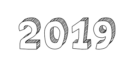Hand drawn isometric lettering 2019 year on white background. Vector illustration.の写真素材