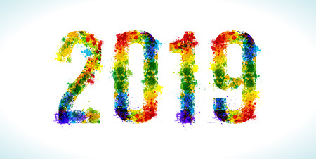 2019 year paint splashes. Gradient Vector Font. Number.の写真素材