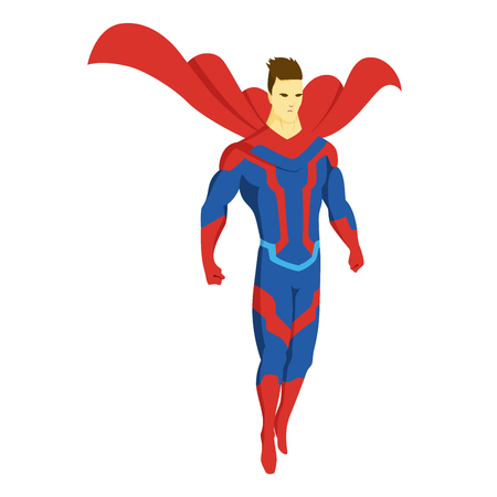 Superhero standing with cape waving in the wind. Pop art comic book style superhero vector poster design wall decoration illustration.の写真素材