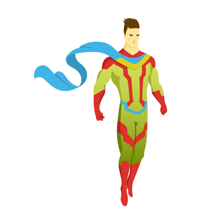 Superhero standing with cape waving in the wind. Pop art comic book style superhero vector poster design wall decoration illustration.の写真素材