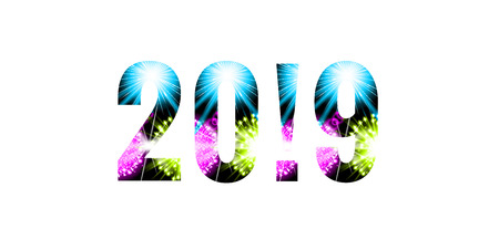2019 - year number shining background. Glow effect on white backgroundのイラスト素材