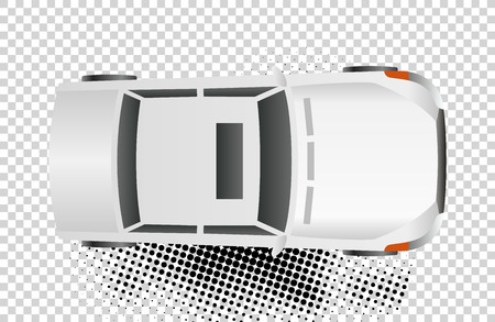 White car top view vector illustration. Flat design auto. Illustration for transport concepts, car infographic, icons or web design. Delivery automobile. Isolated on white background. Sedan.のイラスト素材