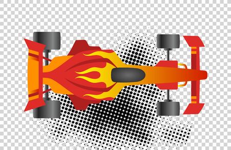 race car sport vector icon top view. Speed auto f1 champion red vehicle. Bolide rally prix flat game transport.のイラスト素材
