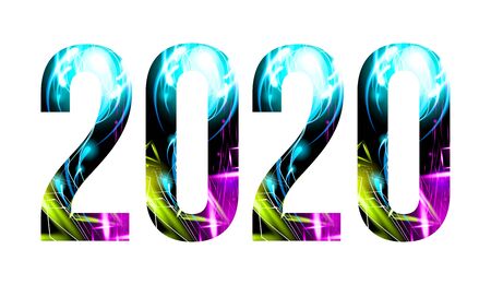 2020 - year number shining background. Glow effect on white background.のイラスト素材