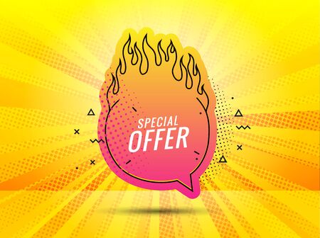 Discount banner shape. Special offer badge. Sale coupon bubble icon. Abstract yellow sunbeams background. Modern concept design. Banner with offer badge. Vector illustrationのイラスト素材