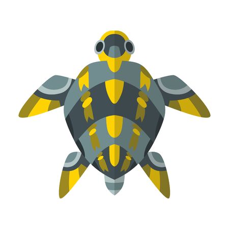 Vector cartoon mechanical robotic turtle. Toy  with artificial intelligence, pet for games. Creature...