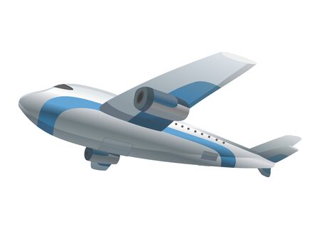 Airplane on white background. Airliner in bottom view. Vector realistic aircraft cargo. Passenger plane, sky flying aeroplaneのイラスト素材