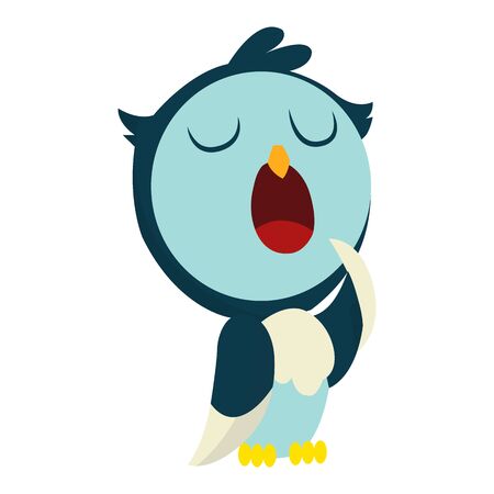 Cute funny sleepy owl with eyes closed. Forest bird. Decorative and style toy, doll. Happy and joyful bird in flat style. Isolated children cartoon illustration, for print or stickerのイラスト素材