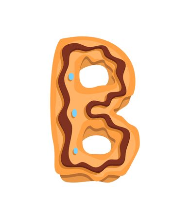 Cartoon cookies font. Vector letter baking in colored glaze. Creative gingerbread typography design. Childhood sweet donut. Letter Bのイラスト素材