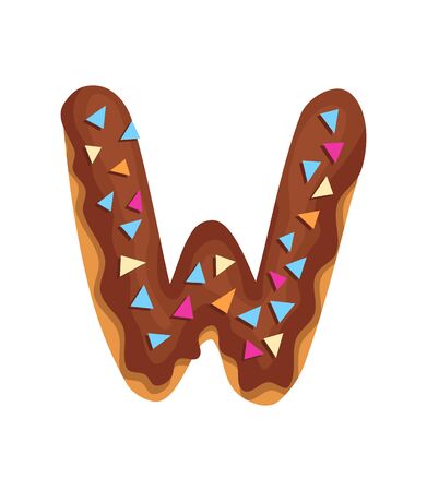 Cartoon cookies font. Vector letter baking in colored glaze. Creative gingerbread typography design. Childhood sweet donut. Letter Wのイラスト素材