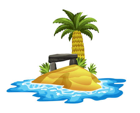 Tropical island. Tropical coast with palm trees and sea waves. The sandy beach on the seashore. Rest in the resortのイラスト素材